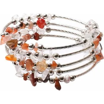 Náramek Křišťál a ocel s karneolem módní náramek široký wrap obvod cca 16 až 24 cm