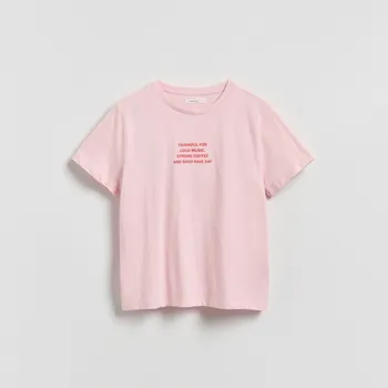 Dámské oblečení Reserved - Tričko s&nbsp;potiskem - růžová - 156HT-30X - 156HT-30X-M