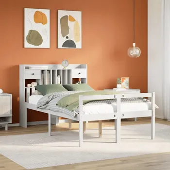 Ložnice Postel s regálem, bez matrace, bílá, 135x190 cm, borovice