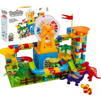 Hračka pro nejmenší iMex Toys Kuličková dráha s ruským kolem, stavebnice Dinosauří park 255 ks