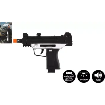 Dětská zbraň Teddies Pistole samopal plast 17,5cm na baterie se zvukem se světlem černá na kartě