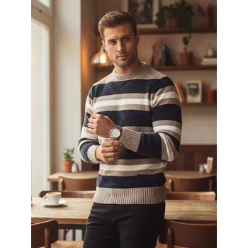 Pánský svetr Pánský svetr s pruhy WX2262 Barva: Černá, Velikost: 2XL