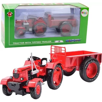 autíčko Kovový červený traktor s přívěsem 1:18