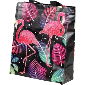 Dárková taška Dárková taška plameňáci černá 30,5 × 24,5 × 10 cm