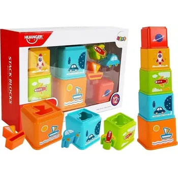 Skládací kelímky s obrázky vozidel a sorterem pro miminka