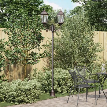 Venkovní osvětlení ZAHRADNÍ LAMPA VYSOKÁ DVOUBODOVÁ E27 HNĚDÁ 220 CM VENKOVNÍ