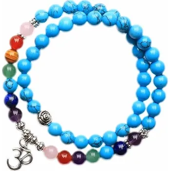 Drahý kámen Čakrový náramek z tyrkysu dvojitý obvod 16 až 21 cm