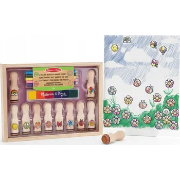 Obraz ZESTAW STEMPELKÓW PIĘCZĄTKI DLA DZIECI 10 MOTIVŮ 6 DŘEVĚNÝCH JATEČNĚ UPRAVENÝCH TĚL KRABIČKA 4+