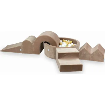 Dětské hřiště Pěnové dětské hřiště s kulatým bazénkem 90x30 Velvet Soft Tmavě Béžové + 5