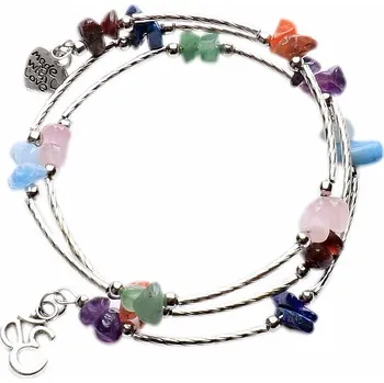 Drahý kámen Čakrový náramek kov a sedm polodrahokamů trojitý obvod cca 16 až 24 cm