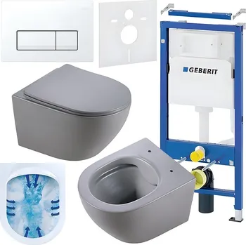 Klozet BPS-koupelny Podomítkový modul Geberit DuoFix s WC mísou MU-MTGR-RIM-03 + ovládací tlačítko Delta 50 bílá