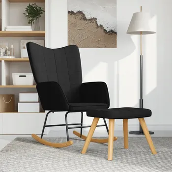 Křeslo Houpací křeslo s podnožkou, černé, potažené látkou