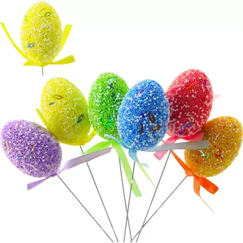 Velikonoční dekorace Velikonoční vajíčka na zápich s mašličkou, barevná sada 6 ks