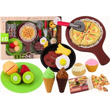 Dětská kuchyňka RKToys Dětská sada Fast Food pizza hranolky zmrzlina a doplňky 26 dílků