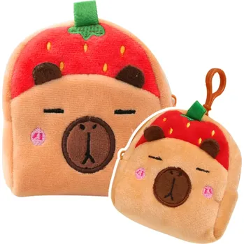 Peněženka Plyšová peněženka s klipem kapybara jahůdka červená 9,5 × 8 cm
