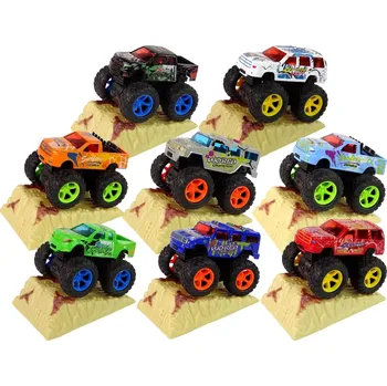 autíčko Lean Toys Resorak Monster Truck Pull Back drive Gumové pneumatiky Kovové tělo + Evolving Ramp