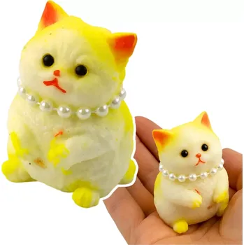 plyšák měkký antistresový gniotek kočička s perličkami, bílo‑žlutá 7,5 cm