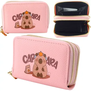 Peněženka Růžová peněženka s kapybarou, dvoukomorová, organizér na karty a hotovost 12,5 × 8,5 cm