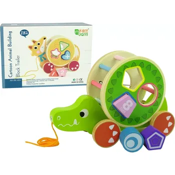 Dřevěná hračka Lean Toys Krokodýl na kolečkách třídič kostek