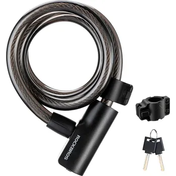 Zámek na kolo ROCKBROS Kabelový zámek na kolo s klíči a držákem ČERNÁ