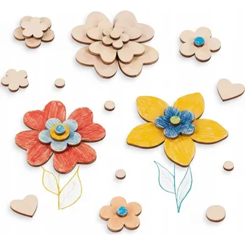 Obraz KREATIVNÍ SADA DŘEVĚNÉ KVĚTINY, KWIATY PLASTRY DREWNIANE 75 SZT