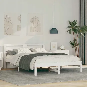 Postel Rámeček postele s opěrkou hlavy Bílý 135 x 190 cm Masivní borovicové dřevo