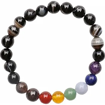 Drahý kámen Achát pruhovaný náramek čakrový korálkový obvod cca 16 až 21 cm