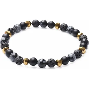 Náramek Obsidián vločkový, achát a lávový kámen náramek korálkový obvod 16 až 21 cm