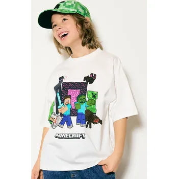 Dětská móda Reserved - Bavlněné tričko Minecraft - krémová - 888HR-01X - 888HR-01X-128