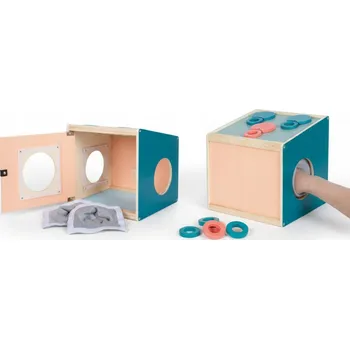 Dřevěná hračka DŘEVĚNÁ SENZORICKÁ HRA TRUHLA SMYSLŮ HÁDANKA VZDĚLÁVACÍ 3+