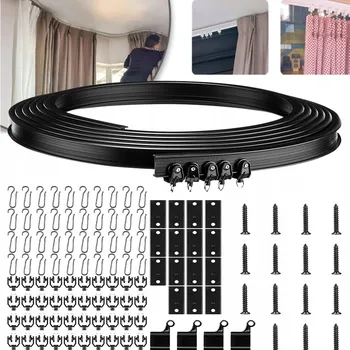 Příslušenství pro záclonu a závěs 500 CM ELASTICKÁ OHYBNÁ ZÁVĚS STROPNÍ S INSTALAČNÍM MATERIÁLEM, černá