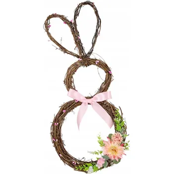 Velikonoční dekorace Závěsná dekorace ZAJÍC Zajíček proutěný s růžovými květy Velikonoce 25x54cm