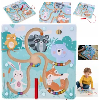 Dřevěná hračka ZABAWKA DREWNIANA MAGNETYCZNY LABIRYNT LAS DŘEVĚNÁ DOVEDNOSTNÍ HRA