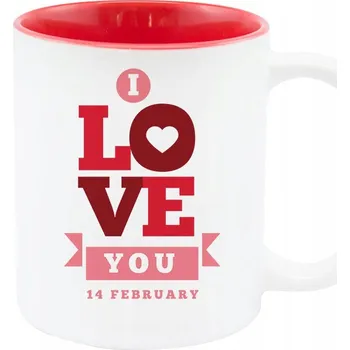 BÍLÝ HRNEK S ČERNÝM VNITŘKEM 330ml Dárek Upomínka MILUJI TĚ Valentýn