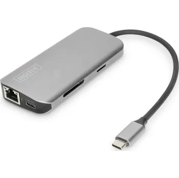 Digitus 8portová dokovací stanice USB-C, 2xUSB3.0, 1xRJ45, 2xHDMI, 1xPD, 1xMicro SD, 1xSD, šedá