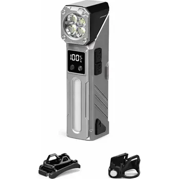 Svítilna Nakida T-130 Multifunkční LED svítilna s pohybovým senzorem, RGB bočním světlem a magnetem – šedá (multifunkční LED svítilna Nakida T-130, pracovní svítilna s magnetem, pohybový senzor, RGB boční světlo, baterie 1800 mAh, USB-C nabíjení, otočná hlava 180°