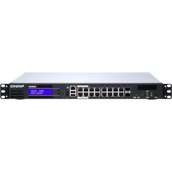 Switch QNAP QGD-1600P: 16 1GbE PoE ports with 2 RJ45 and SFP+ combo port. (Support 4 IEEE 803.3bt PoE ++ ports, each port can supply 60W