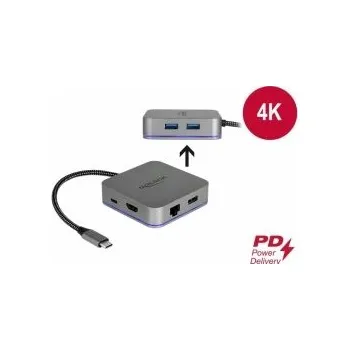 Delock Dokovací stanice USB Type-C™ pro mobilní zarízení 4K - HDMI / Hub / LAN / PD 3.0 s LED osvetlením