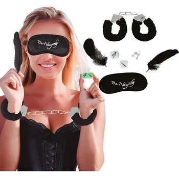 Karnevalový doplněk Guirca Set černý sexy (pouta, páska, kostky, pírka,..)