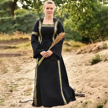 Karnevalový kostým Battle Merchant Středověké šaty Eleanor s kapucí, černé