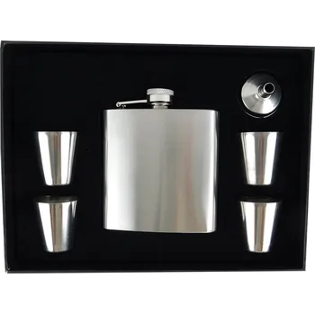 PROHOME - Láhev / placatka nerez 210ml, 4 pohárky a nálevka