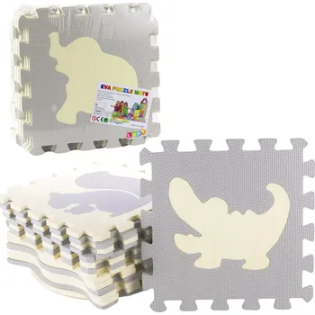 Měkká pěnová podložka puzzle z EVA, zvířátka, béžová a šedá, 9 dílů