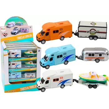 autíčko Hračka Terénní Auto S Lodí Nebo Karavanem Kovový Pohon