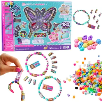 Výtvárné potřeby kreativní sada na výrobu šperků a dekorací se samolepkami a korálky, 480 ks
