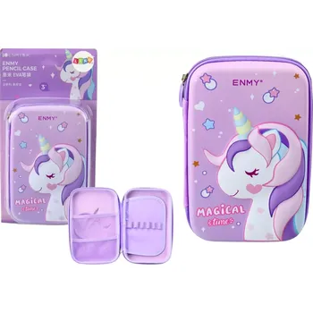 Penál Velký fialový penál s jednorožcem 3D, rozkládací 23 × 15 × 5 cm