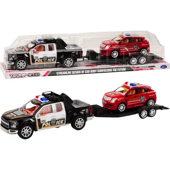 Hračka Policejní pickup s odtahovým přívěsem a terénním autem
