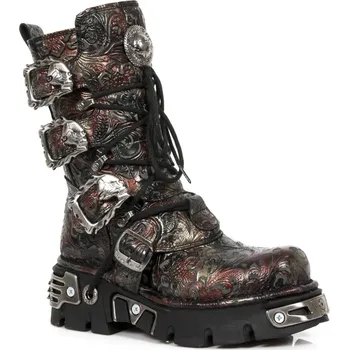 Pánská zimní obuv boty kožené unisex - VINTAGE-2 FLOWER ROJO - NEW ROCK - M.391-S26 - 43