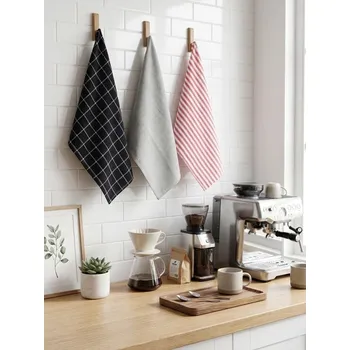 Utěrka Sinsay - Sada kuchyňských utěrek: kostkovaná, jednobarevná a pruhovaná 3 pack - červená - 836IV-33X - 836IV-33X-ONE