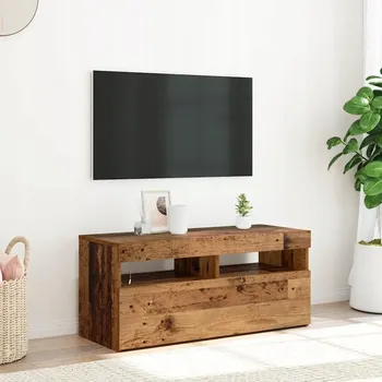 Televizní stolek TV stolek s LED osvětlením, staré dřevo, 90x35x40 cm