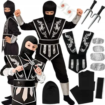 Karnevalový kostým KOSTÝM NINJA KOSTÝM PŘEVLEK NINJI ČERNÝ BOJOVNÍK SAMURAJ DRAK 116 122